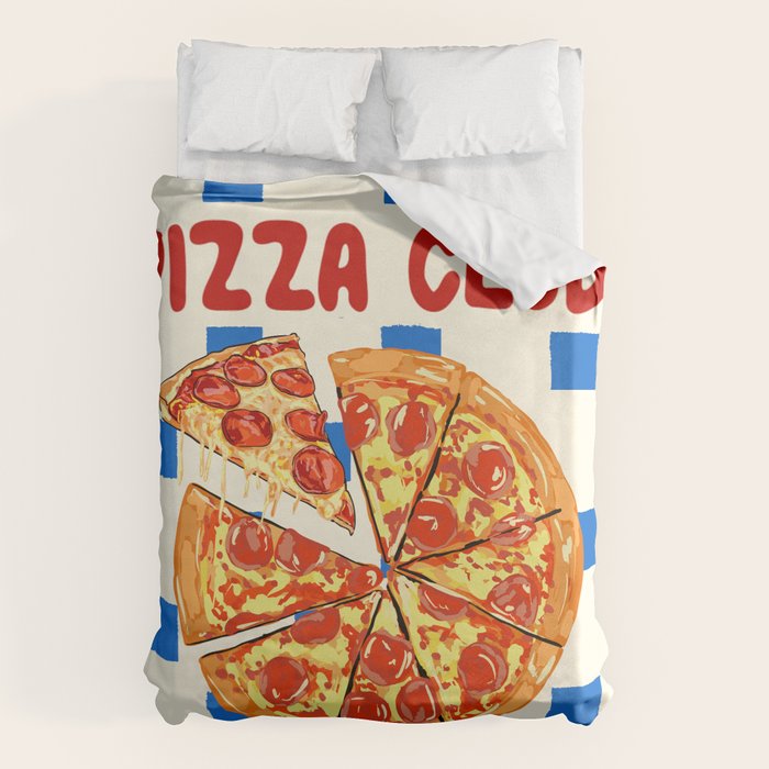 Pizza Club Retro Slice Illustration Duvet Cover Gallery Image 1