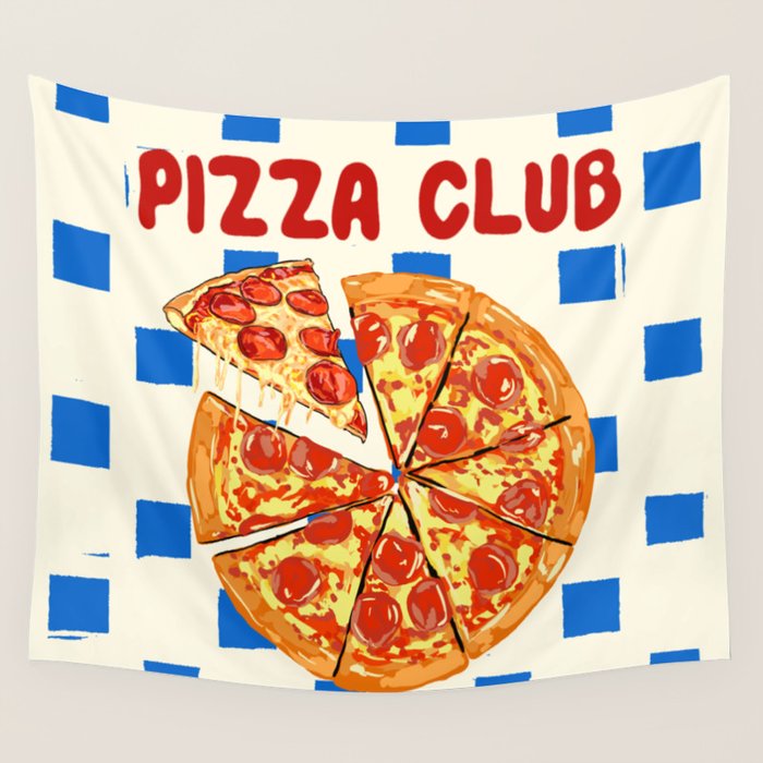 Pizza Club Retro Slice Illustration Wall Tapestry Gallery Image 4