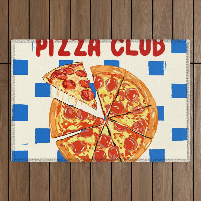 Pizza Club Retro Slice Illustration Outdoor Rug Gallery Image 1