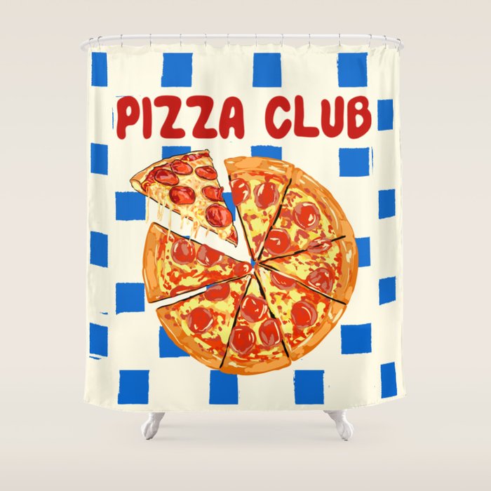 Pizza Club Retro Slice Illustration Shower Curtain Gallery Image 1