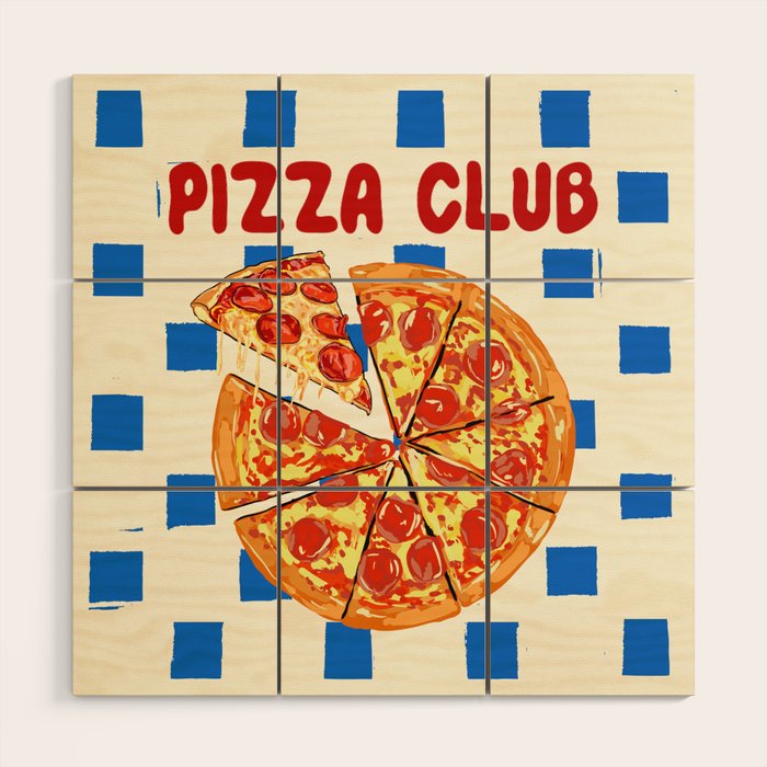 Pizza Club Retro Slice Illustration Wood Wall Art Gallery Image 1