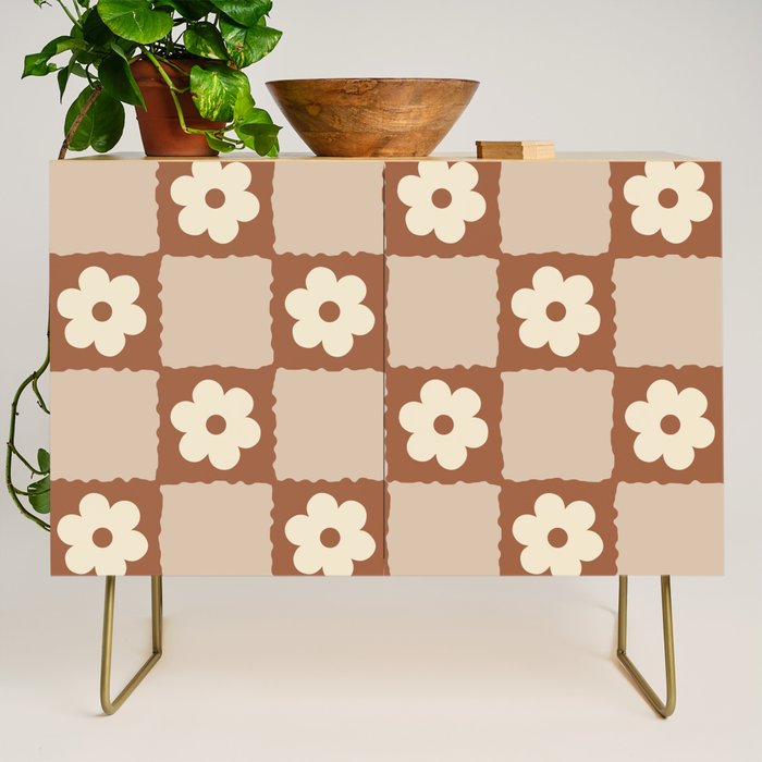 Retro Flower Checker in Brown Credenza Gallery Image 1