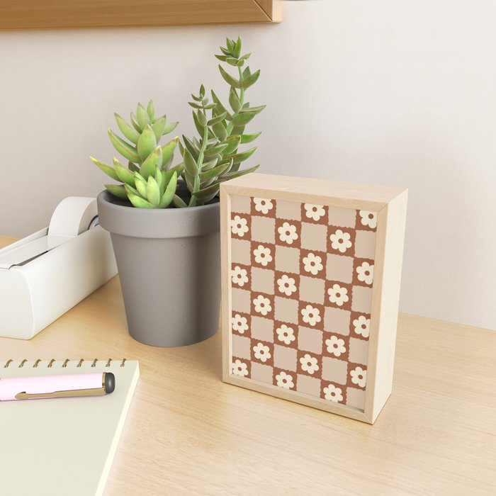 Retro Flower Checker in Brown Mini Art Print Gallery Image 2