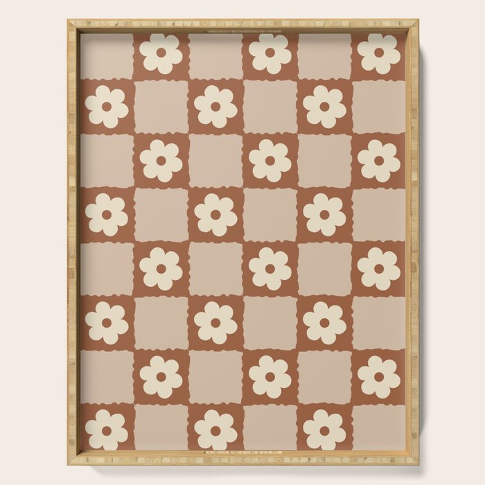 Retro Flower Checker in Brown Serving Tray Gallery Image 1