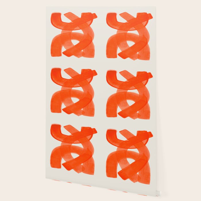 Mid Century Modern Abstract Painting Orange Watercolor Brush Strokes Wallpaper Gallery Image 2