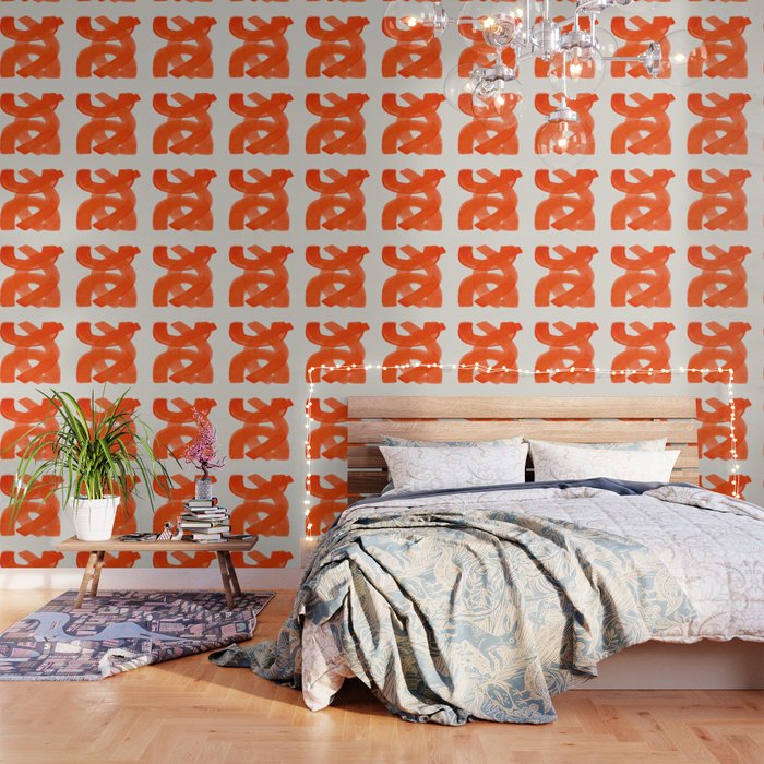 Mid Century Modern Abstract Painting Orange Watercolor Brush Strokes Wallpaper Gallery Image 3