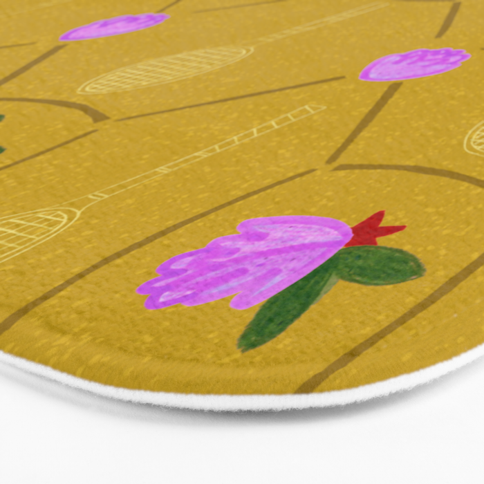 Tennis Rackets & Roses in Ochre & Purple Bath Mat Gallery Image 3