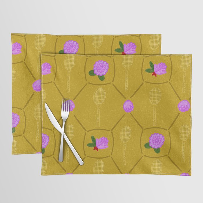Tennis Rackets & Roses in Ochre & Purple Placemat Gallery Image 1