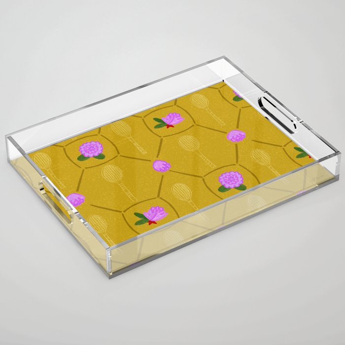 Tennis Rackets & Roses in Ochre & Purple Acrylic Tray Gallery Image 1
