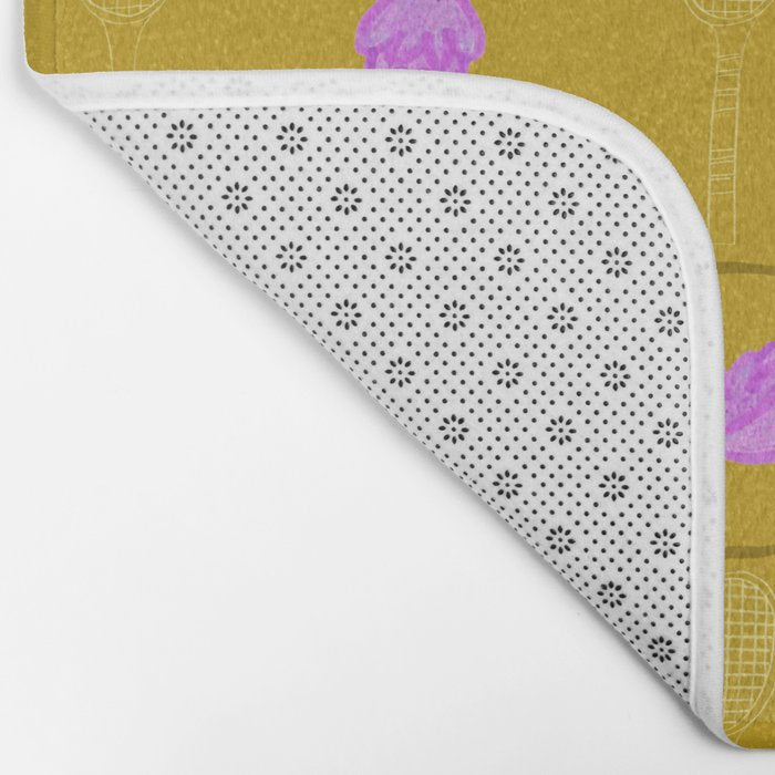 Tennis Rackets & Roses in Ochre & Purple Bath Mat Gallery Image 2