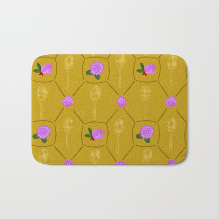 Tennis Rackets & Roses in Ochre & Purple Bath Mat Gallery Image 1