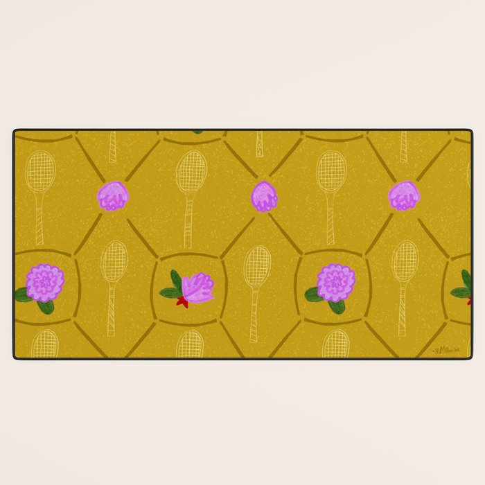Tennis Rackets & Roses in Ochre & Purple Desk Mat Gallery Image 3