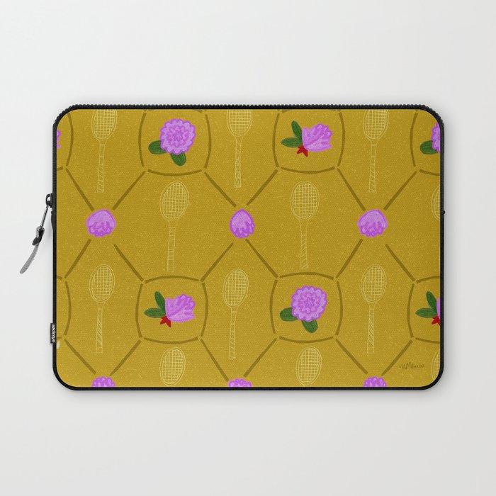 Tennis Rackets & Roses in Ochre & Purple Laptop Sleeve Gallery Image 1