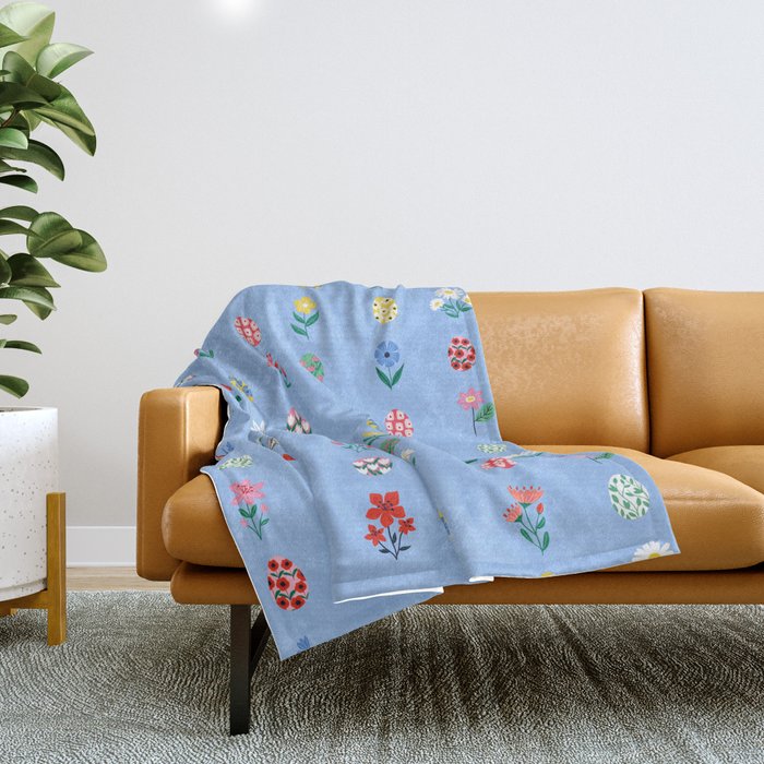 Spring Wild Flowers and Easter Eggs Throw Blanket Gallery Image 1