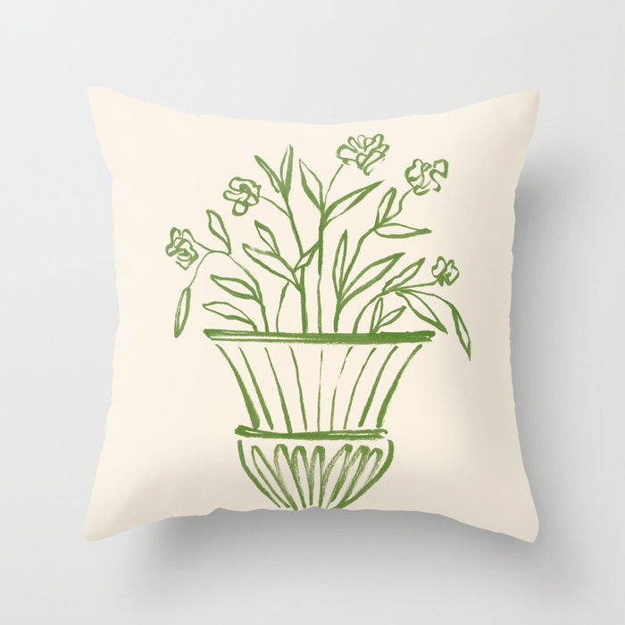 Garden Pot Antique Vase - Green Throw Pillow Gallery Image 1