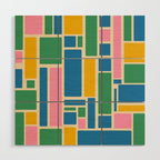 Modulus Colorful Retro Geometric Pattern Green Pink Yellow Blue Wood Wall Art Gallery Image 1