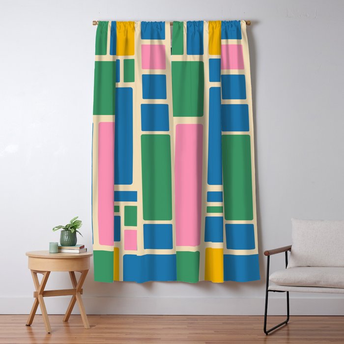 Modulus Colorful Retro Geometric Pattern Green Pink Yellow Blue Window Curtain Gallery Image 1