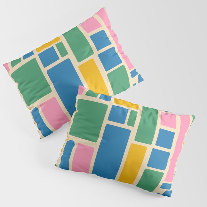 Modulus Colorful Retro Geometric Pattern Green Pink Yellow Blue Pillow Sham Gallery Image 3