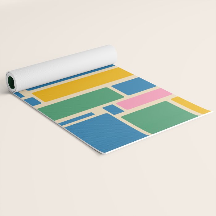 Modulus Colorful Retro Geometric Pattern Green Pink Yellow Blue Yoga Mat Gallery Image 2