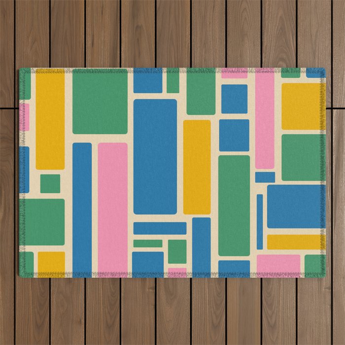 Modulus Colorful Retro Geometric Pattern Green Pink Yellow Blue Outdoor Rug Gallery Image 1