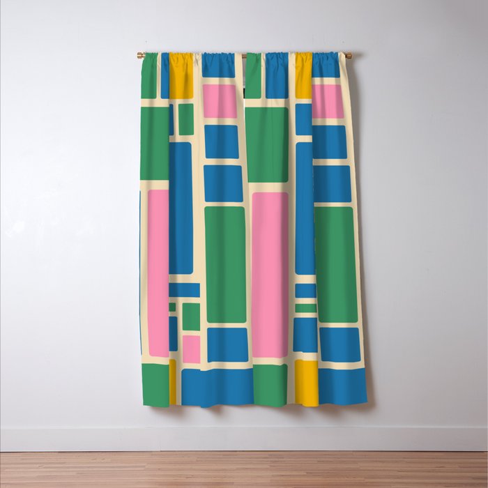 Modulus Colorful Retro Geometric Pattern Green Pink Yellow Blue Window Curtain Gallery Image 3