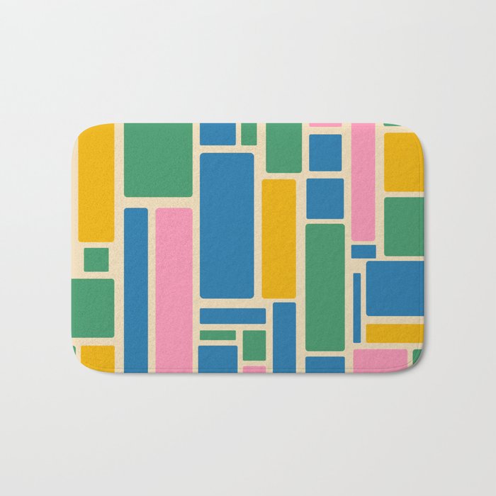 Modulus Colorful Retro Geometric Pattern Green Pink Yellow Blue Bath Mat Gallery Image 1