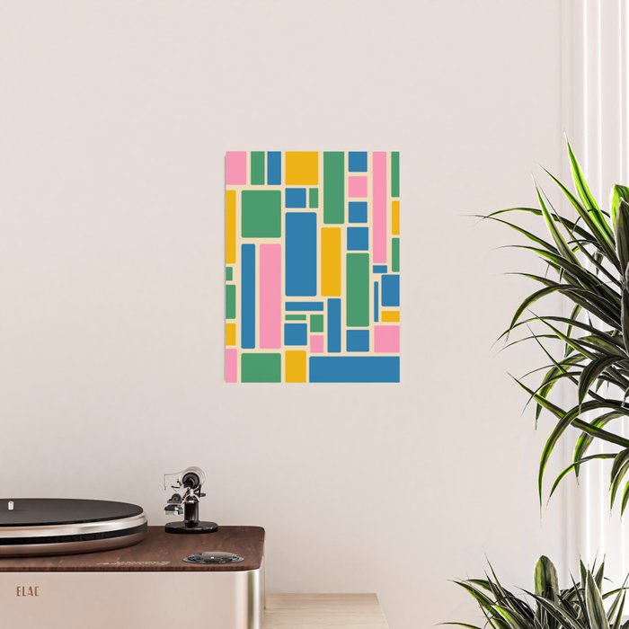 Modulus Colorful Retro Geometric Pattern Green Pink Yellow Blue Poster Gallery Image 2