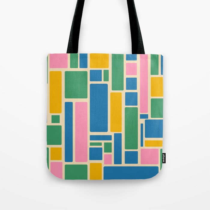 Modulus Colorful Retro Geometric Pattern Green Pink Yellow Blue Tote Bag Gallery Image 1