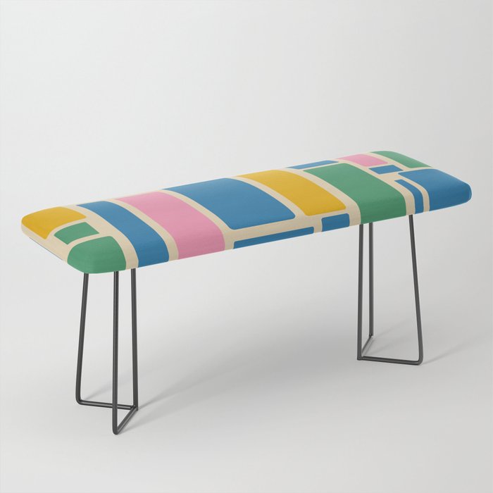 Modulus Colorful Retro Geometric Pattern Green Pink Yellow Blue Bench Gallery Image 1