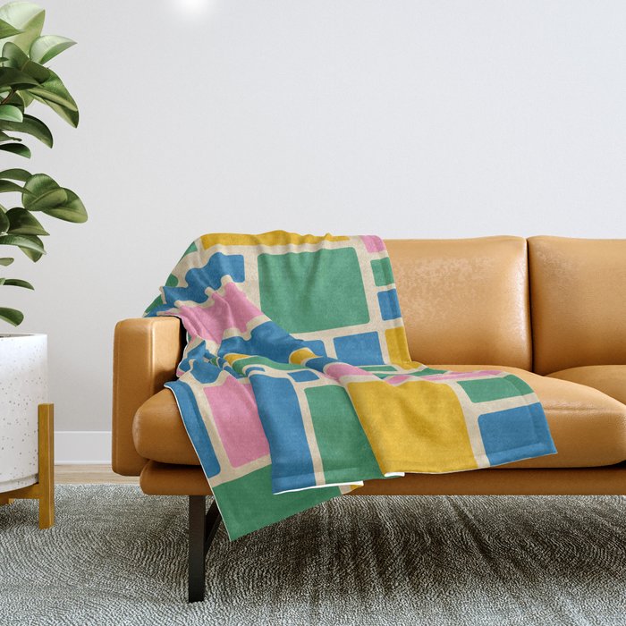 Modulus Colorful Retro Geometric Pattern Green Pink Yellow Blue Throw Blanket Gallery Image 1