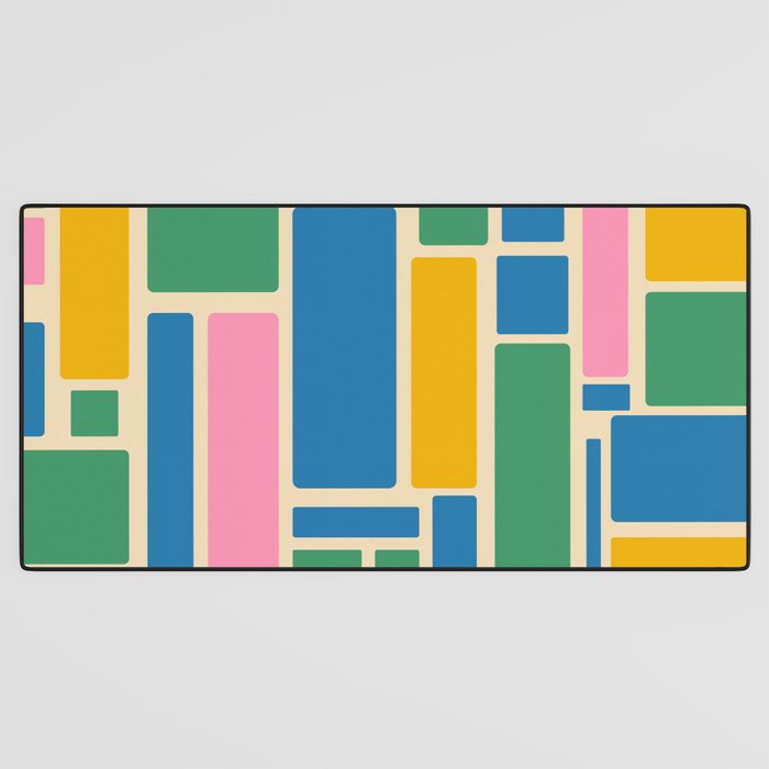 Modulus Colorful Retro Geometric Pattern Green Pink Yellow Blue Desk Mat Gallery Image 3