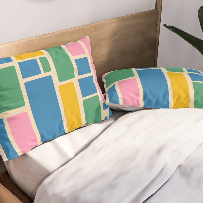 Modulus Colorful Retro Geometric Pattern Green Pink Yellow Blue Pillow Sham Gallery Image 2