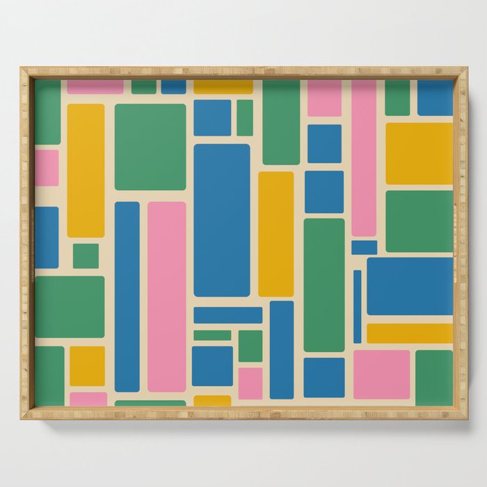 Modulus Colorful Retro Geometric Pattern Green Pink Yellow Blue Serving Tray Gallery Image 1