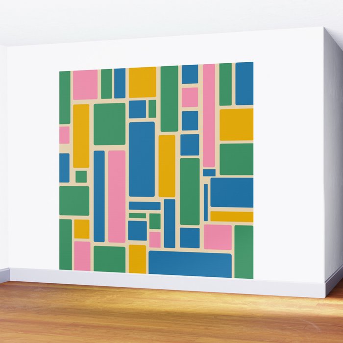 Modulus Colorful Retro Geometric Pattern Green Pink Yellow Blue Wall Mural Gallery Image 2