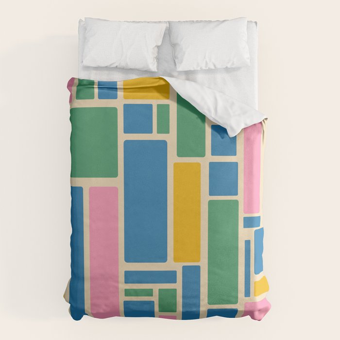 Modulus Colorful Retro Geometric Pattern Green Pink Yellow Blue Duvet Cover Gallery Image 6
