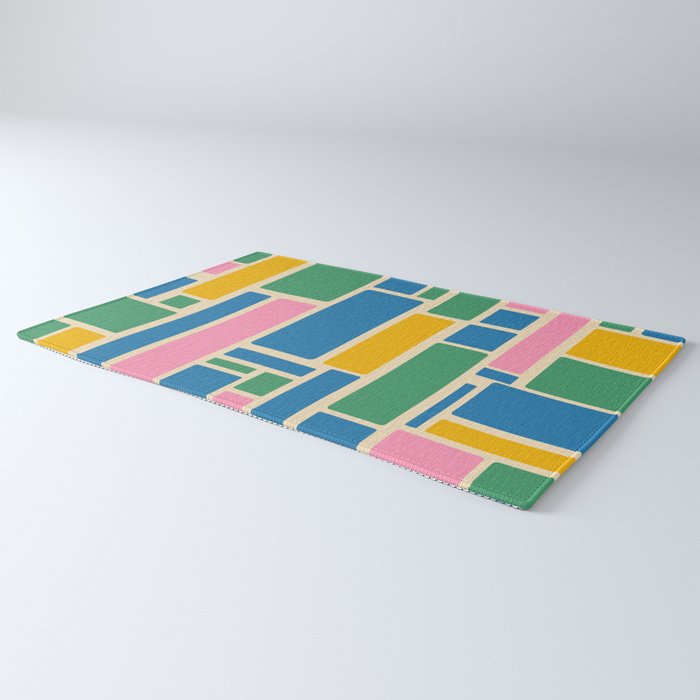 Modulus Colorful Retro Geometric Pattern Green Pink Yellow Blue Rug Gallery Image 3