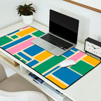 Modulus Colorful Retro Geometric Pattern Green Pink Yellow Blue Desk Mat Gallery Image 2