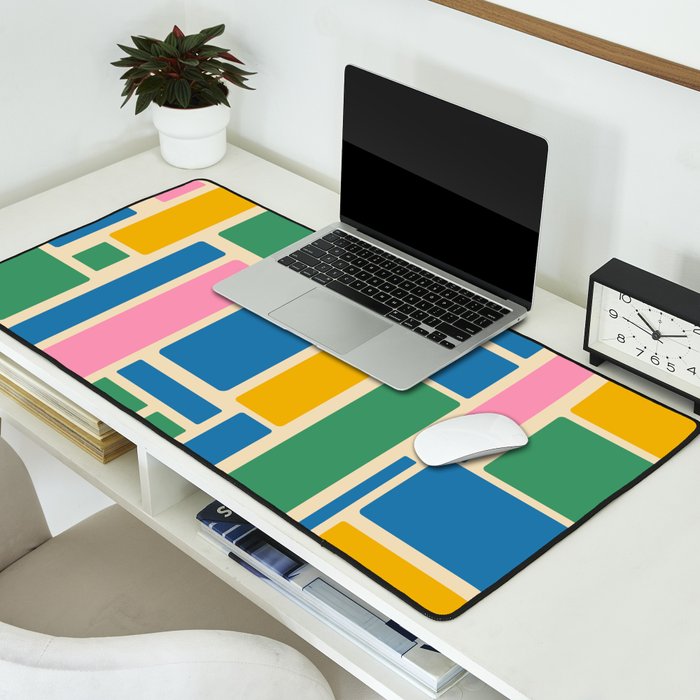 Modulus Colorful Retro Geometric Pattern Green Pink Yellow Blue Desk Mat Gallery Image 2