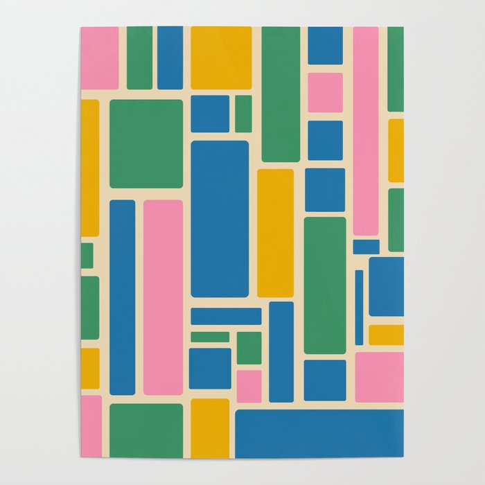 Modulus Colorful Retro Geometric Pattern Green Pink Yellow Blue Poster Gallery Image 4