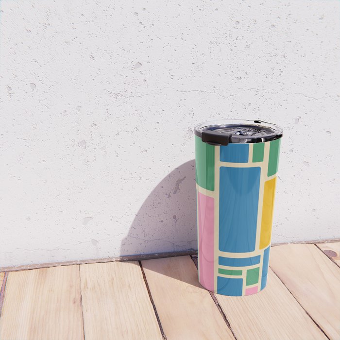 Modulus Colorful Retro Geometric Pattern Green Pink Yellow Blue Travel Mug Gallery Image 4