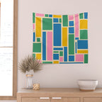 Modulus Colorful Retro Geometric Pattern Green Pink Yellow Blue Wall Tapestry Gallery Image 2