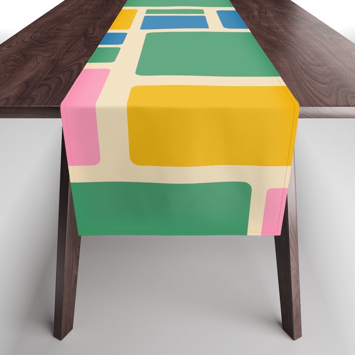 Modulus Colorful Retro Geometric Pattern Green Pink Yellow Blue Table Runner Gallery Image 1