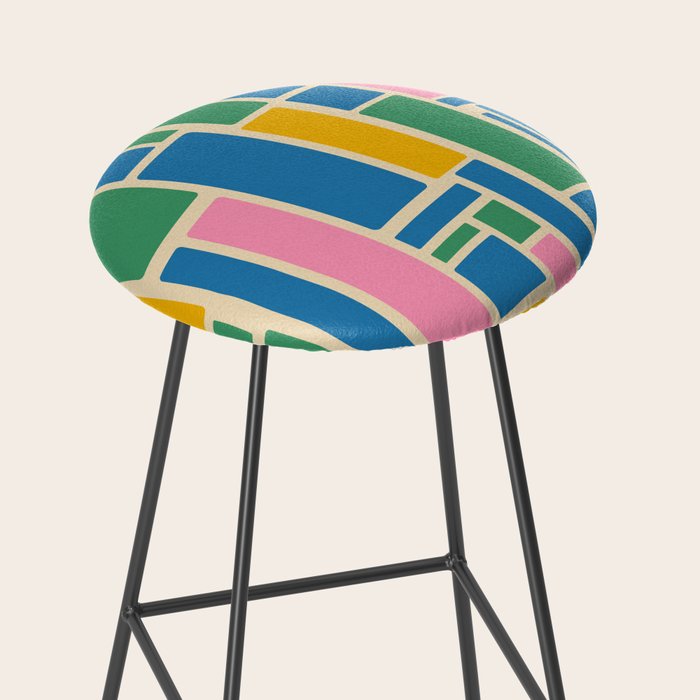 Modulus Colorful Retro Geometric Pattern Green Pink Yellow Blue Stool Gallery Image 2