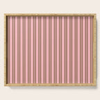 Classic Double Stripes Vertical Stripe Pattern in Mocha Brown and Light Pink Serving Tray Gallery Image 1