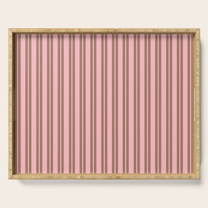 Classic Double Stripes Vertical Stripe Pattern in Mocha Brown and Light Pink Serving Tray Gallery Image 1