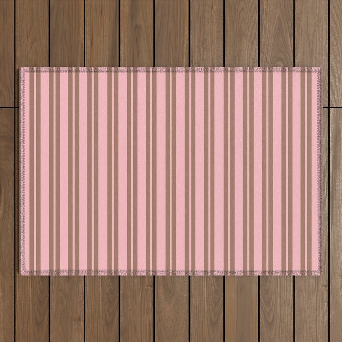 Classic Double Stripes Vertical Stripe Pattern in Mocha Brown and Light Pink Outdoor Rug Gallery Image 1