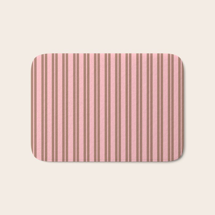 Classic Double Stripes Vertical Stripe Pattern in Mocha Brown and Light Pink Bath Mat Gallery Image 1