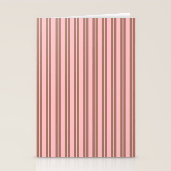 Classic Double Stripes Vertical Stripe Pattern in Mocha Brown and Light Pink Stationery Card Gallery Image 2
