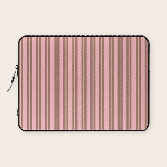 Classic Double Stripes Vertical Stripe Pattern in Mocha Brown and Light Pink Laptop Sleeve Gallery Image 1