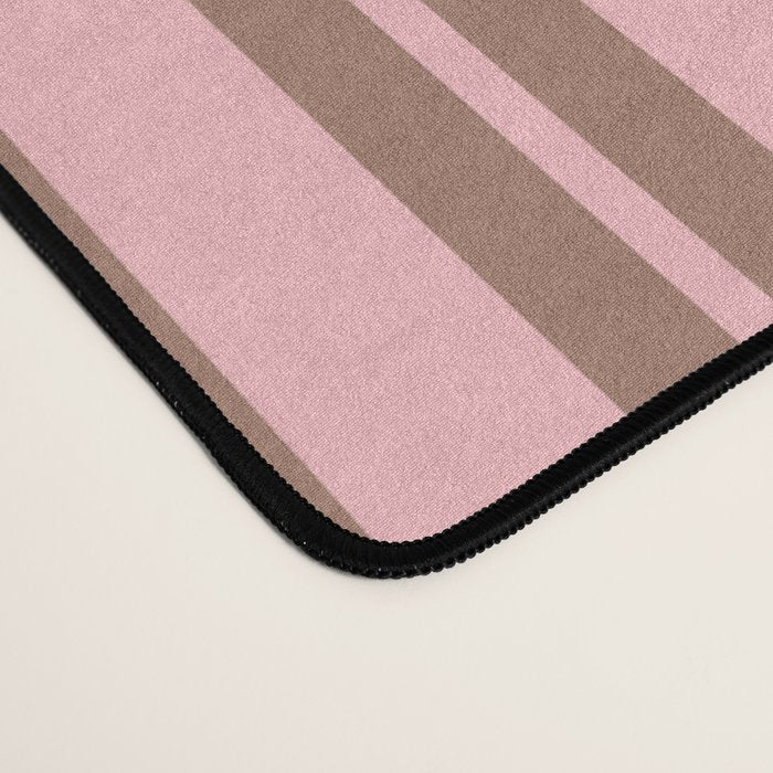 Classic Double Stripes Vertical Stripe Pattern in Mocha Brown and Light Pink Desk Mat Gallery Image 4